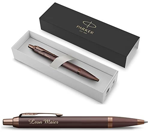 PARKER IM Monochrome Kugelschreiber mit Gravur | Premium Stift | Geschenkbox | blaue Tinte | personalisiertes Geschenk | Namen | graviert | Jahrestag | Geburtstag | Geschenkidee (Burgundy)