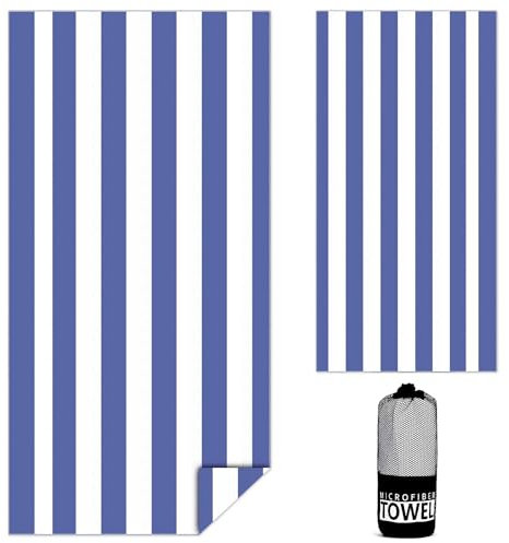 Ainiv Toallas de Playa Grande, 80X180cm Doble Cara Raya Toalla Piscina con Bolsa, Antiarena, Suave y Ligera para Yoga, Deporte, NatacióN, Viajes