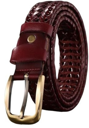 MOVDARL Geflochtener Ledergürtel für Herren, luxuriöses echtes Leder, Strickgürtel für Jeans, Männergürtel (125cm, Hellbraun)