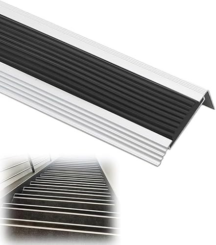 Treppenprofil aus Aluminium mit PVC-Anti-Rutsch-Gummi-Treppenkantenschutz, Design für Außen- und Innenstufen, schwarzes Finish, 4,5 cm Breite
