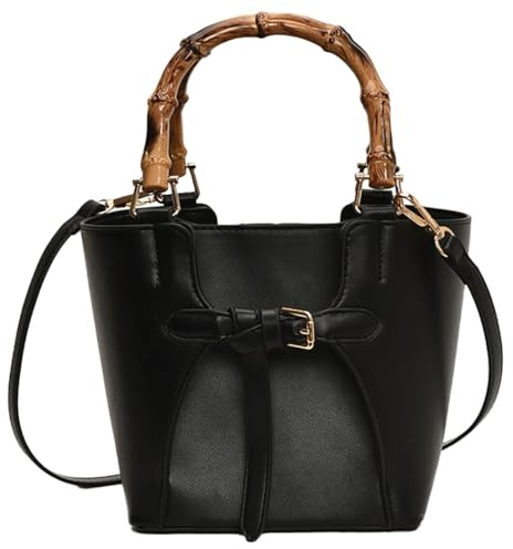 Women’s Bucket Bag Trendy Crossbody Bags For Women Vegan Leather Bamboo Handle Shoulder Handbags Spring Summer Travel Purse