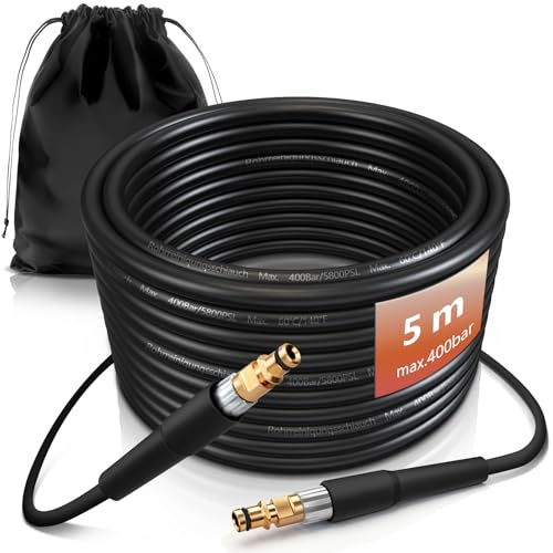 Set di tubi per la pulizia dei tubi, 5 m, 400 bar, 60 °C, compatibile con K2-K7, idropulitrice ad alta pressione, tubo ad alta pressione con custodia, efficace pulizia di tubi e scarichi