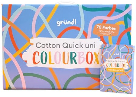 Gründl Cotton Quick uni Koffer aus 70 Farben mit Anleitungen 70 Knäuel 50 g | dünne Wolle zum Häkeln - Strickgarn - Glänzend und hautfreundlich - 100 % Baumwolle - 50 g / 125 m - Nadelstärke 3 - 4