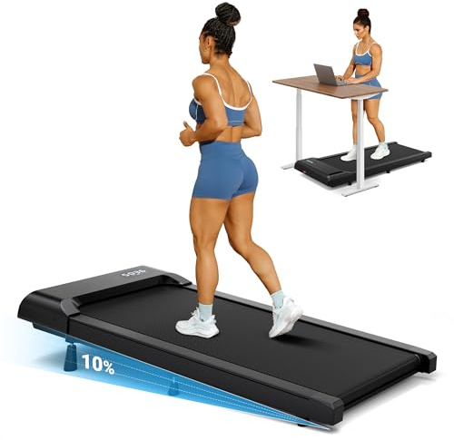 Dripex Walking Pad Treadmill, 2.0HP Under Desk Treadmill with 10% Manual Incline, Walking Running Machine with Remote Control and LED Display, Adjustable Speeds 1.5-6km/h, No Assembly