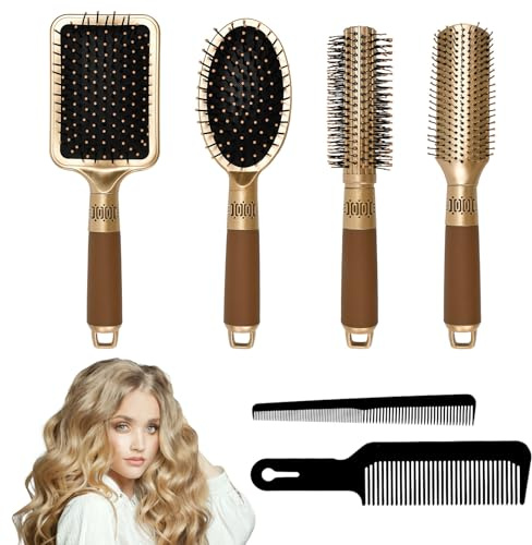 FuxFuis 6 PCS BrOsse à CHeveux, BrosSe ChEveux Démêlante Professionnelle, BRosse Cheveux Bouclés, BrosSe a CheveuX Ronde, BrossE a ChevEux Roulante avec Peigne pour Femme Homme