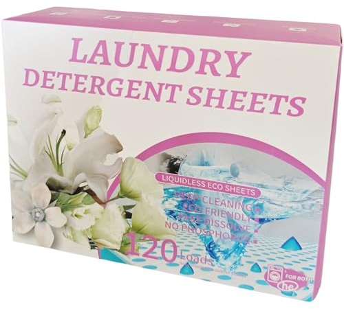 Feuilles de lessive pour jusqu'à 120 lavages, écologique, facile à utiliser, à base de plantes, biodégradable, sans plastique, sans déchets, pivoine