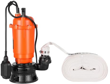 VEVOR Pompa Sommergibile per Pozzetto 1500 W, 21000 L/H, in Ghisa con Interruttore a Galleggiante Automatico, Sollevamento Massimo 18 m, Scarico di Acqua Sporca e Pulita per Piscine, Giardino