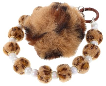 HEMOTON Leopard Schlüsselanhänger Pom Pom Ball mit Perlen Stylischer Bommel Anhänger Langlebig Vielseitig Modisches Accessoire für Auto Tasche Handy Geschenk für Frauen