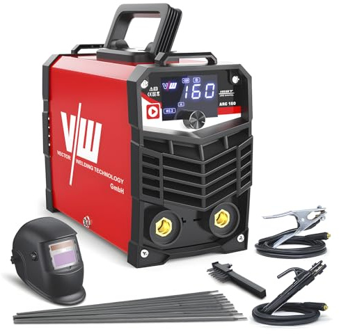VECTOR WELDING Máquina de Soldar Electrodo MMA 160A, Soldador de Electrodo Inverter con Pantalla LED, Grupos Soldar Electrodo IGBT con Casco de Soldadura