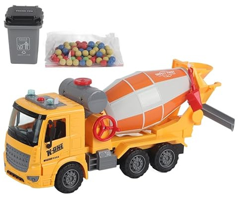 CHEOTIME Cement Truck Simulation Mixer Toy Large Size Toy Vehicle with Rotating Drum and Storage Bucket for Kids Construction Playtime (Middle Size with Sound and Light)