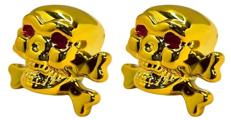 cyclingcolors 2X Ventilkappen Ventildeckel Schädel Kreuzknochen aus Kunststoff für Schrader-Ventil Reifen Fahrrad Motorrad Auto Quad E-Scooter, Gold
