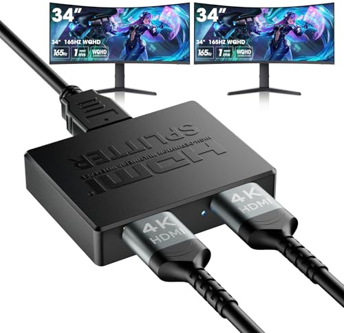 ICZI HDMI-splitter 1 i 2 ut – 4K HDMI-splitter med 1 ingång och 2 utgångar för TV och skärm, stöder 4K@30Hz, 1080P@60Hz, och 3D