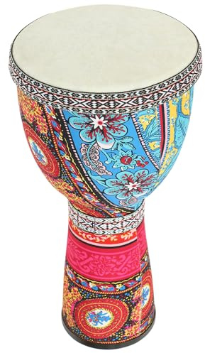 Parliky Tambour Africain à Main pour Débutant 8,5 Pouces Léger en PVC Peau de Mouton Rouge et Bandoulière, Instrument de Percussion Garçon et Filles, Éducatif Percussion Style Aléatoire