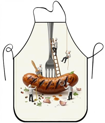 Delantales de chef divertidos para cocinar, delantal de cocina con diseño culinario original, delantal lavable para barbacoa, Blanco, 24x31 Inch