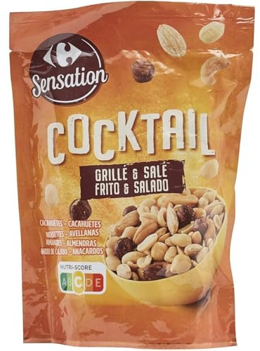 CARREFOUR Mélange de graines Cocktail grillées et salées — Cacahuètes, noisettes, amandes, noix de cajou — Sachet refermable de 110 g - Lot de 4