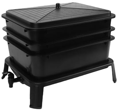 Tnfeeon Contenitore per Compost per Lombrichi Compostiera Nera a 3 Strati di Grande capacità per Rifiuti da per Interni Ed Esterni con Rubinetto 12,3x15,7x13,2 Pollici