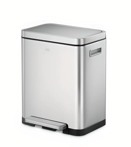 EKO X Cube Kitchen Bin 20L - Fingerprint-resistant Pedal Bin, Soft Close Waste Disposal Dustbin with Removable Inner Bucket, Deodoriser & Silicone Seal - Brushed Stainless Steel