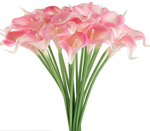 Floral Kingdom Artificial Calla Lily Flowers 10 Pack 14 Inch Blush Pink – Real Touch Flowers for Table Centerpiece, Entryway Consoles and Mother's Day Decor