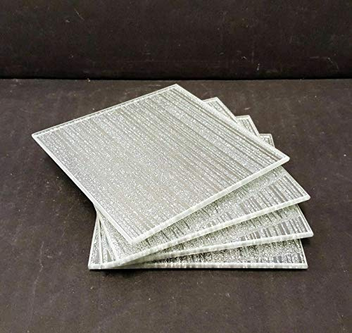 4X Sparkle Mirrored Glass Glitter Silver Coaster Set of 4 Coaster Mirrored Elegant Addition to Your Home Best Gift