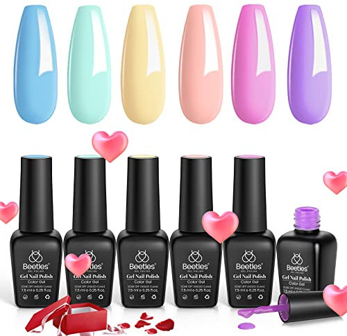 Beetles Gel Nail Polish- Unicorn Pastel Colors Purple Pink Blue Yellow Color Gel Nail Polish Set Nail Art Decoration Soak Off UV Nail Lamp Nail