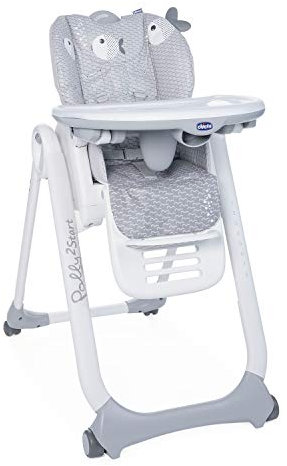 Chicco Polly2Start Trona y Hamaca para Bebés 0 Meses - 3 Años (15 kg), Trona Ajustable, Transformable y Compacta con 4 Ruedas, Respaldo Reclinable - Color Gris Peces (Dots)