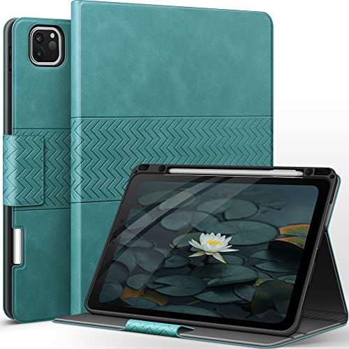 AUAUA Hülle für iPad Pro 12.9 Zoll 2022 (6. Generation)/2021 (5.Gen) / 2020 (4.Gen) / 2018 (3. Gen) mit Stifthalter, Auto Schlaf/Aufwach, PU Leder Folio Cover (Grün)