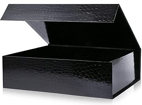 Magnetische Geschenkboxen mit Deckel, 320x240x90 mm große Geschenkboxen für Geschenke, schwarze Krokodiltextur Luxus Box aus faltbarem Karton mit magnetischem Verschluss (1 Stück)