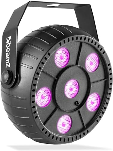 Fuzzix PLP10 Akku LED Strahler 6x 2 Watt RGB LED PAR Scheinwerfer Stroboskop, Auto- und Soundmodus, inkl. Fernbedienung, Discolicht Partylicht Spotlight, Bühnenbeleuchtung, Effektstrahler, ABS