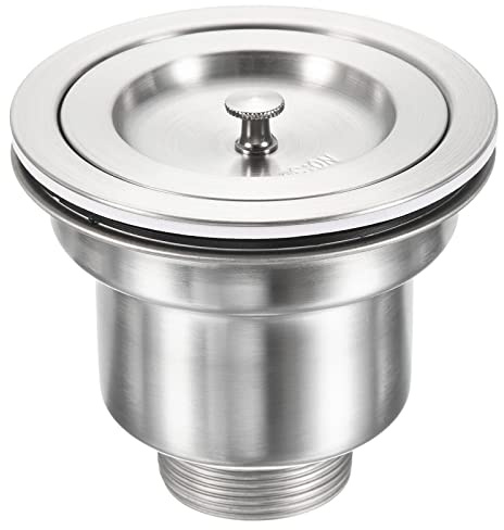 sourcing map Sink Stopper Drain Assembly Kitchen Anti Clogging Plug Strainer with Filter Basket for 85-90mm Wash Basin without Overflow, Silver