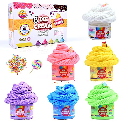 ToysButty Schleim Fluffy selber Machen Kinder Set, 6 Farben Schleim Set, Eiscreme knete mit Kuchenanhängern, matschiges Spielzeug, Bastelbedarf, Slime Kit für Mädchen, Jungen