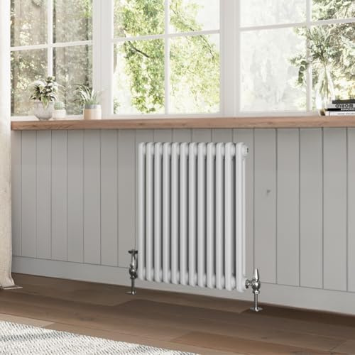 Go Bathrooms Utopia White Horizontal Radiator 600 x 605mm Traditional Cast Iron Style 2 Column White Central Heating Living Room Radiator