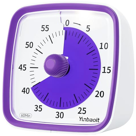 Yunbaoit Visual Timer with Night Light, 60-Minute Countdown Timer for Kids and Adults, Silent Classroom Timer, Time Management Tool for Home, School, or Work (Purple)