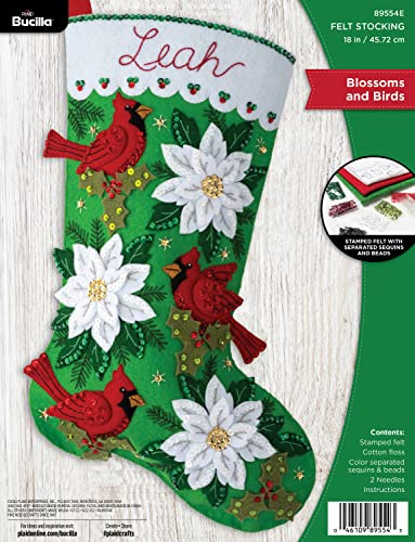 Bucilla Felt Applique 18 Stocking Making Kit, Blossoms and Birds, Perfect for DIY Arts and Crafts, 89554E