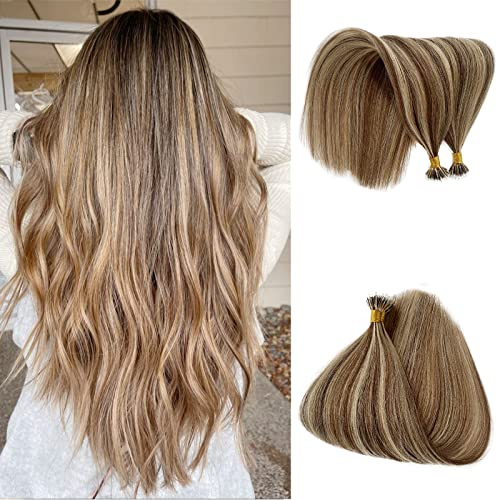 Real Nano Ring Hair Extensions Human Hair Highlights Micro Loop Hair Pre Bonded Tipped Hair Cold Fusion 50g 50 Strands 22 Inch Highlight Bleach Blonde