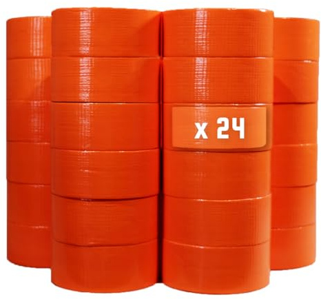 Tecplast Lot de 24 Rubans adhésifs toilés orange 50 mm x 33 m - Rouleau adhésif pour fixer les bâches, fils et câbles