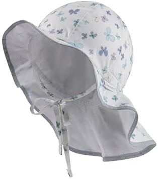 Sterntaler Sonnenhut Schmetterlinge mit Nackenschutz und Bindeband - Sommerhut Mädchen mit Aufdruck und UV 30, schützt den Kopf vor der Sonne - Sonnenhut Kinder mit Größenregulierung - weiß, 51