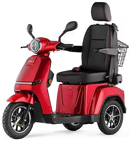 VELECO TURRIS mit verstellbarem Kapitänssitz, intuitiv zu bedienender Mobilitätsscooter, komplett montierte Behindertenhilfe (Rot)