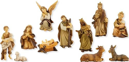 FADEDA 11x Markus-Krippenfiguren, gebeizt/Höhe:14 cm/handbemalt/detailgetreue Krippen Figuren - Weihnachten Tisch Dekoration Krippe Zubehör