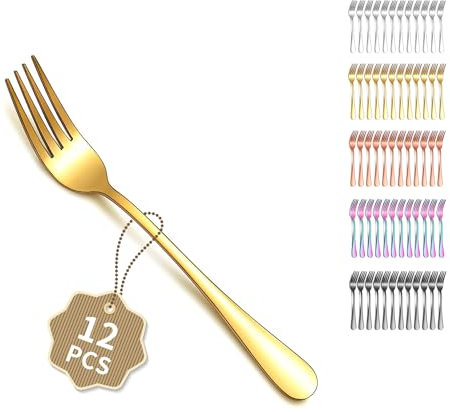 Berglander Golden Tafelgabeln von 12 Stück 18cm, Gabeln für das Abendessen, Edelstahl Modernes Speisegabel-Set, Gabeln und Löffel Besteck, ideal für Zuhause, Restaurant, Hotel, spülmaschinenfest