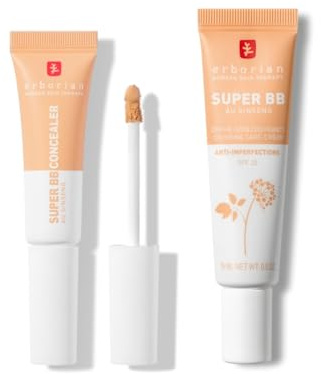 Erborian - Super BB Concealer & Super BB Duo - Hochdeckender Pflege-Concealer + Getönte Gesichtspflege mit hoher Deckkraft gegen Unreinheiten - Koreanische Kosmetik - Doré