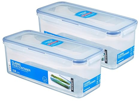LocknLock Dosen 2er Set HPL844 Vorratsdosen mit Ablaufgitter - 2 Liter - Maße: 278 x 115 x 103 mm - Einfrieren und Mikrowelle geeignet