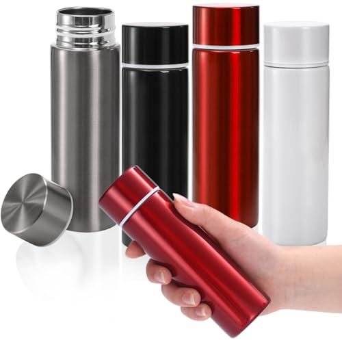 Acshio 4 Pack Mini Stainless Steel Water Bottles, 4 Oz Small Insulated Purse Pocket Water Bottle, Portable Slim Leak-proof Hot Cold Drink Flask for Travel, Sport, Camping