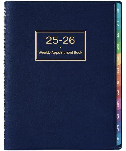 2025-2026 Appointment Book - 2025-2026 Diary, Jul 2025 - Jun 2026, A4 Week to View Appointment diary 2025-2026, Hourly Planner in 15-Minute Times Slots, Soft Leather Cover, 21.8 x 29 cm, Colorful Tabs