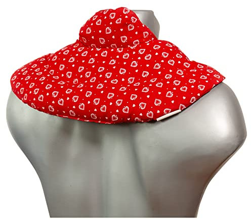 Nackenhörnchen mit Stehkragen Herzen-rot - Lein + Lavendel - Nackenkissen Aroma Wärmekissen mit Lavendelblüten