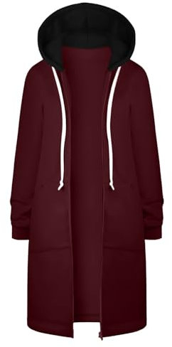 DHYUEN Pullover & Strickjacken Für Damen Kordelzug Langpullover Hoodie Mit Reißverschluss Damen Sweatjacke Langarm Langarmshirt Übergangsjacke Hoodie Decke Hoodies Kapuzenpullover Damen（2-Red，5XL）
