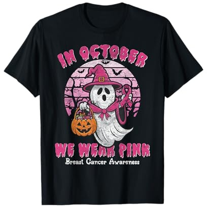 In October We Wear Pink shirt Ghost Breast Cancer Awareness T-Shirt