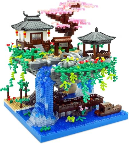 JUCYJULY Pfirsichblüten Teich Blumen Baustein Bausatz, 2705 Klemmbausteine Mini Chinesische Architektur Peach Blossom Pool Modellbausatz, Modular Haus Spielzeug Geschenk für Erwachsene