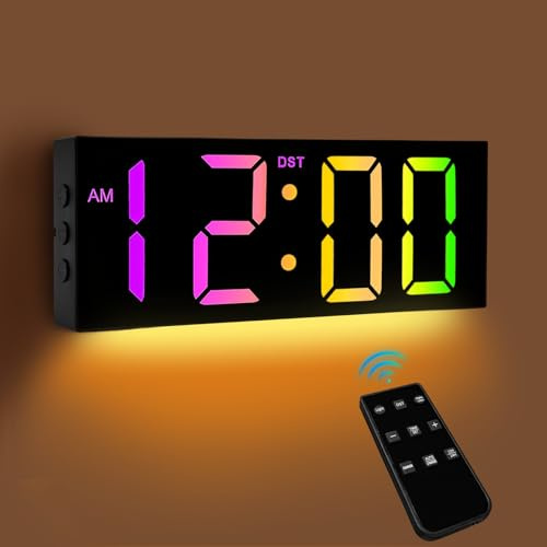 Wenosda Digitale Wanduhr LED Wanduhr große mit 12 inch Display, Bunte Digitaluhr mit Nachtlicht mit Fernbedienung, leise dimmbar geeignet für Wohnzimmer,Schlafzimmer,Büro,Schreibtisch
