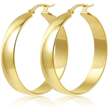 ALEXCRAFT Tjocka örhängen Guld Stora Hoop Örhängen 14K Guld Örhängen Dam Chunky Stora Guld Hoop Örhängen för Kvinnor Flickvän Mamma Flickor