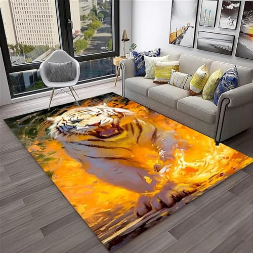 Bettvorleger 3D-Illusionsteppich Kleiner Teppich Wildtier-Tiger Teppich,Schlafzimmerteppich,Jungenteppiche Für Schlafzimmer,Wohnzimmerteppich 80 X 160 cm - Leicht Zu Reinigen-1824289359